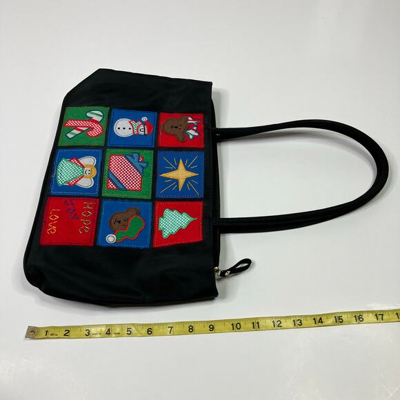 Bueno | Vintage Christmas Embroidered Black Handbag Purse Womens - Picture 8 of 9